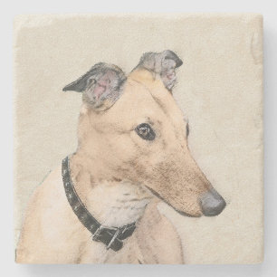 Porta-copo De Pedra Pintura em Greyhound - Arte em Cachorro Original