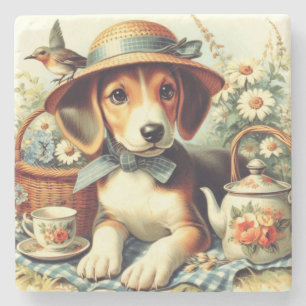 Porta-copo De Pedra Pintura em Inglês e Bonita em Foxhound