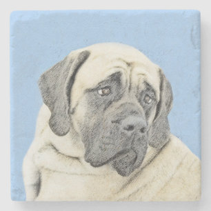 Porta-copo De Pedra Pintura em Inglês Mastiff (Fawn) - Arte Original 