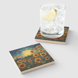 Porta-copo De Pedra Pintura Girassóis de Van Gogh