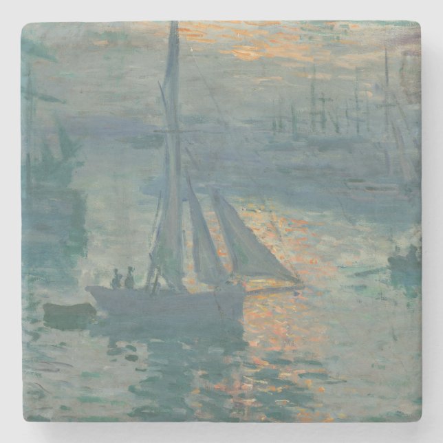 Porta-copo De Pedra Pintura Impressionista Marinha do Nascer do Sol de (Frente)