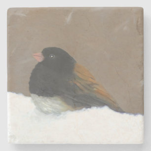 Porta-copo De Pedra Pintura Junco De Olhos Escuros - Arte De Pássaro