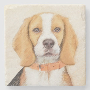 Porta-copo De Pedra Pintura Original de Cachorro Beagle Hound Arte Ani