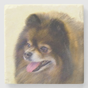 Porta-copo De Pedra Pintura original de cão a preto e a bronzeado da