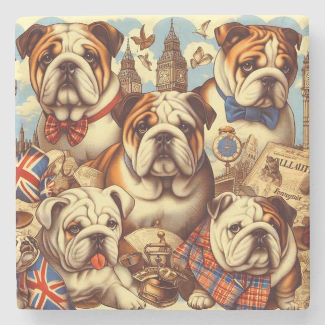 Porta-copo De Pedra Pintura para Bulldog em Inglês (Frente)