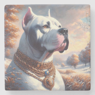 Porta-copo De Pedra Pintura Retro Dogo Argentino