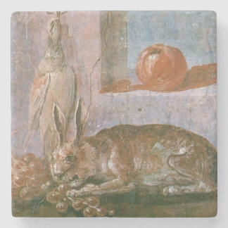 Porta-copo De Pedra Pintura romana do coelho que come uvas