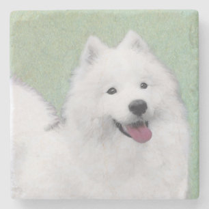 Porta-copo De Pedra Pintura Samoyed - Arte Cachorra Original