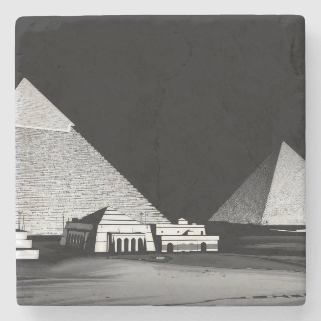 Porta-copo De Pedra Pirâmides Preto e Branco (Frente)