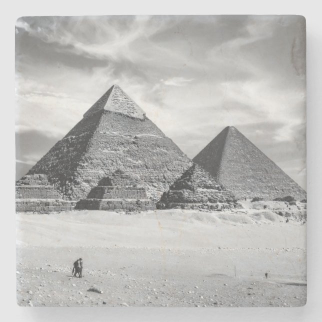 Porta-copo De Pedra Pirâmides Preto e Branco (Frente)