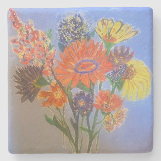 Porta-copo De Pedra Pires Florais com Desenho Pintado