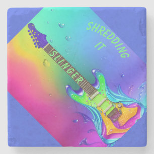 Porta-copo De Pedra Pires Personalizados, Guitarra Neon, Boho