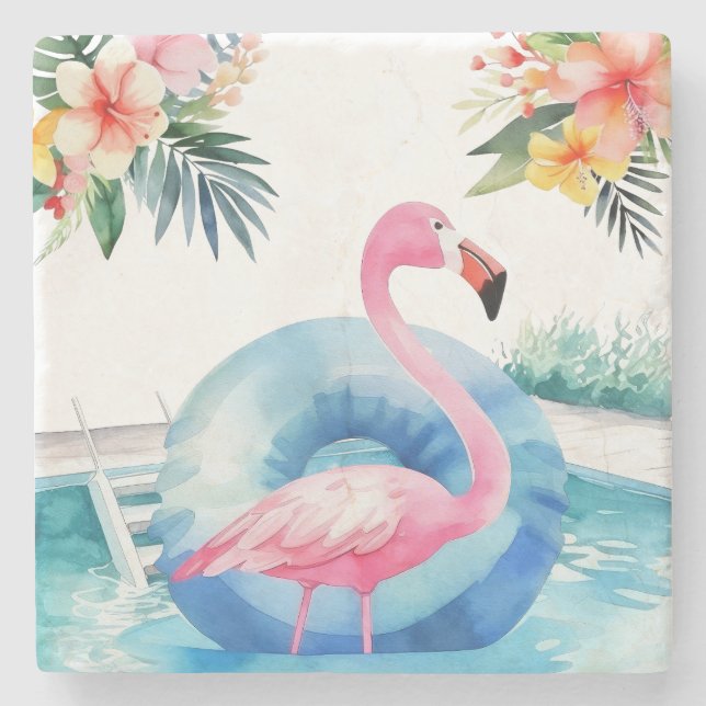 Porta-copo De Pedra Piscina de Verão Flamingo (Frente)