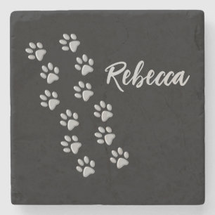 Porta-copo De Pedra Pistas de Cachorro de Prata Padrão Impressão de Fu