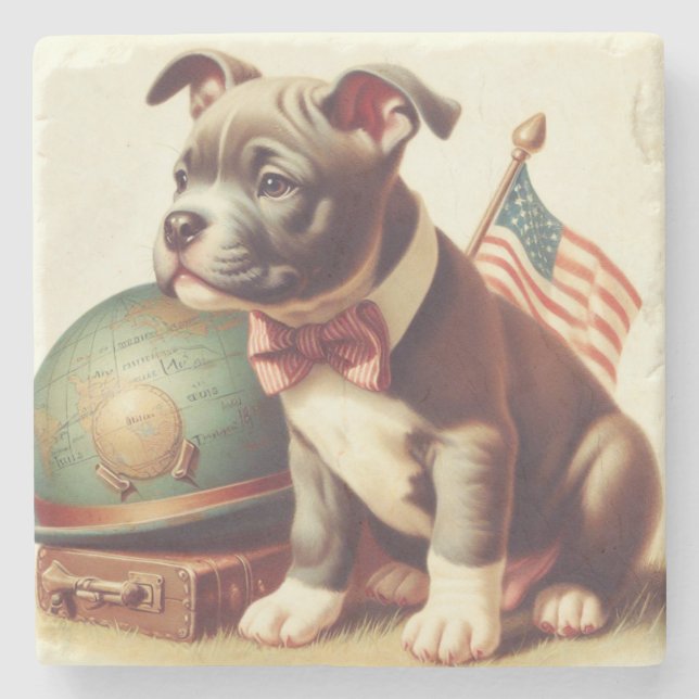 Porta-copo De Pedra Pit Bull Terrier Painting (Frente)