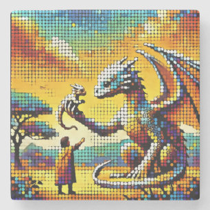 Porta-copo De Pedra pixelated image of a dragon trainer