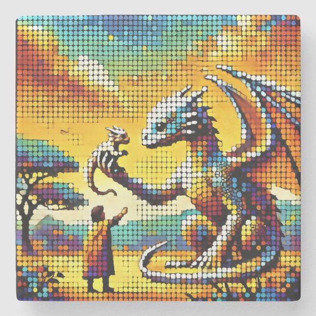 Porta-copo De Pedra pixelated image of a dragon trainer (Frente)