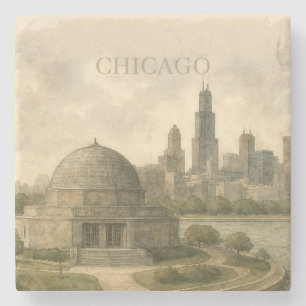 Porta-copo De Pedra Planetário de Chicago Aquarela Personalizada do Ma