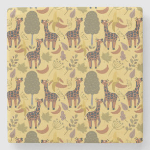 Porta-copo De Pedra Plano de fundo amarelo sem costura Giraffe