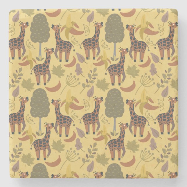 Porta-copo De Pedra Plano de fundo amarelo sem costura Giraffe (Frente)