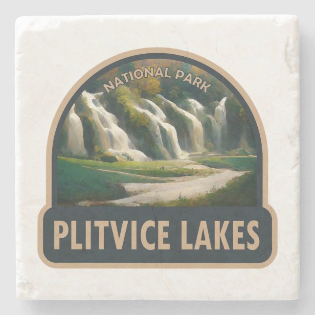 Porta-copo De Pedra Plitvice Lagos National Park Croácia Watercolor (Frente)
