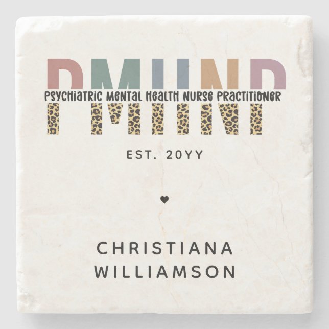 Porta-copo De Pedra PMHNP Leopard Impressão Psiquiátrica Saúde Mental  (Frente)