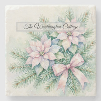 Porta-copo De Pedra Poinsettia Cor-de-Rosa Pastel Água-Forte Natal