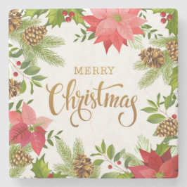 Porta-copo De Pedra Poinsettia Floral Natal | Feriados