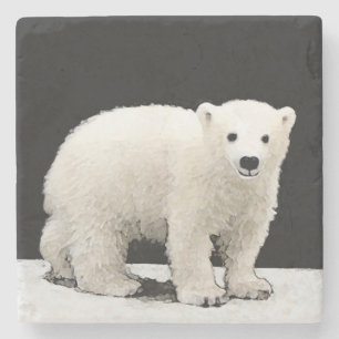 Porta-copo De Pedra Polar Bear Cub Painting - Arte Original