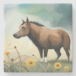 Porta-copo De Pedra Pônea castanho-branca no campo floral