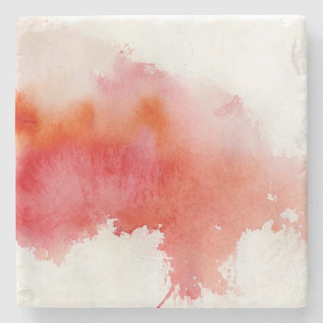 Porta-copo De Pedra Ponto vermelho, pintado mão abstrato da aguarela (Frente)