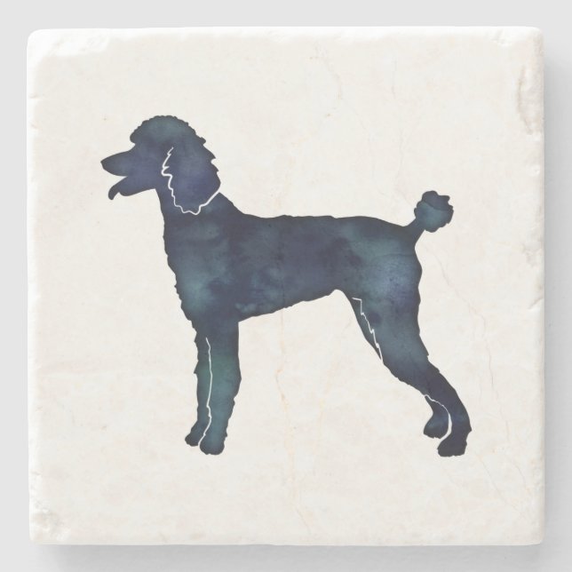 Porta-copo De Pedra Poodle Black Watercolor Silhouette (Frente)