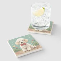 Poodle branco adorável com gravata borboleta