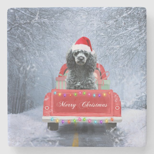 Porta-copo De Pedra Poodle Christmas (Frente)