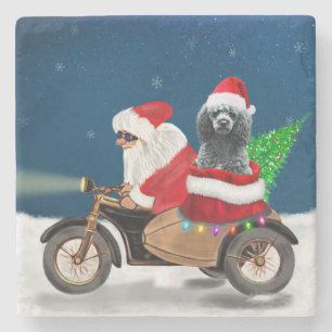 Porta-copo De Pedra Poodle Christmas