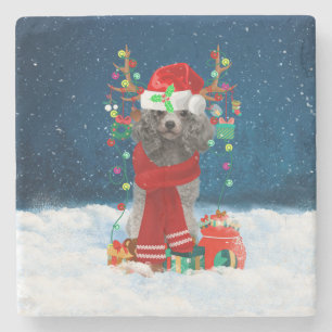 Porta-copo De Pedra Poodle Christmas