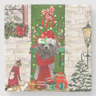 Porta-copo De Pedra Poodle Dog Christmas 