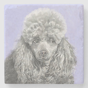 Porta-copo De Pedra Poodle Miniature Toy Silver Cinza Blue Dog Art