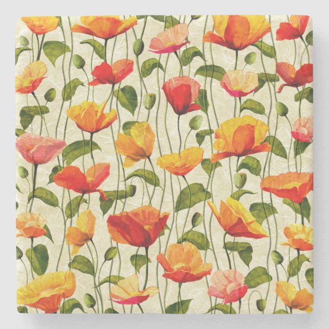 Porta-copo De Pedra Poppies Brilhantes (Frente)