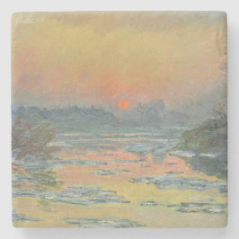 Porta-copo De Pedra Pôr do sol do rio Sena no inverno (Claude Monet)