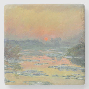 Porta-copo De Pedra Pôr do sol do rio Sena no inverno (Claude Monet)