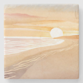 Porta-copo De Pedra Pôr do Sol na Praia Aquarela | Belo Amarelo 
