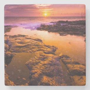 Porta-copo De Pedra Pôr do sol sobre poças de maré, Havaí