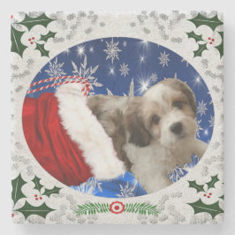 Porta-copo De Pedra Porta copos Cavachon, Cachorro de Natal