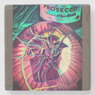 Porta-copo De Pedra Porta copos com arte personalizada Prosecco e Onio