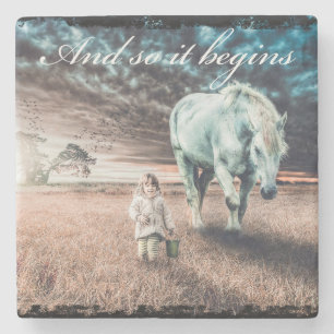 Porta-copo De Pedra Porta copos de Cavalo e Rapariga