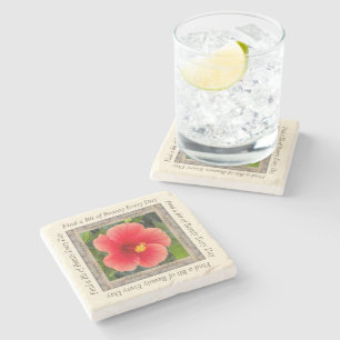 Porta-copo De Pedra Porta copos de fotos marble com hibisco laranja