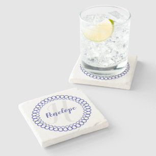 Porta-copo De Pedra Porta copos de Monograma do Círculo Decorativo Azu