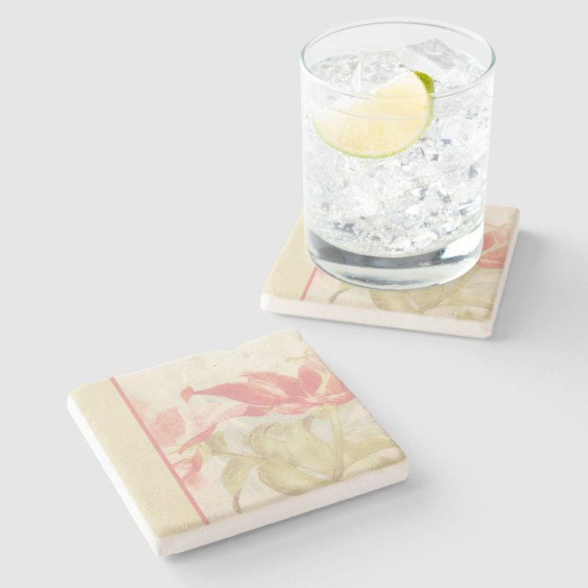 Porta-copo De Pedra Porta copos Floral Rosa Suave (Lateral)
