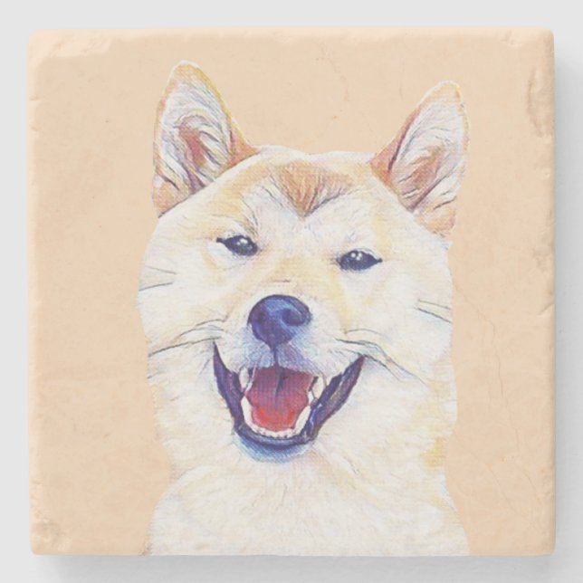 Porta-copo De Pedra Porta copos Marble Shiba Inu Feliz (Frente)